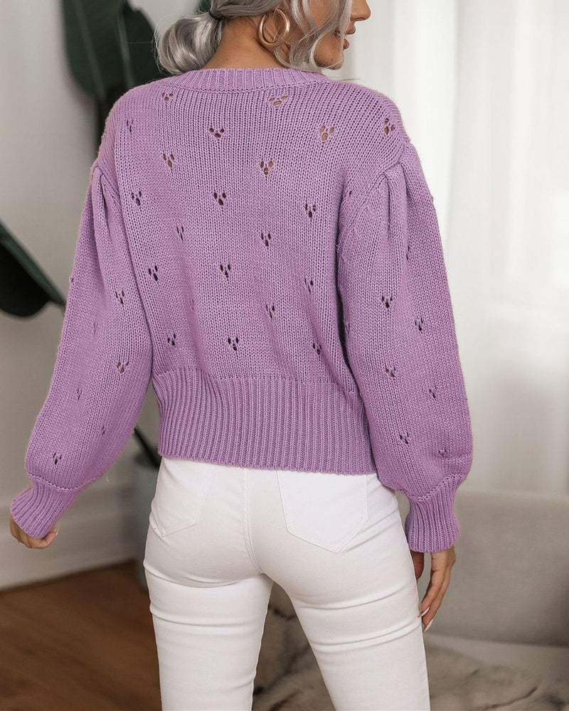 Sweetly Loved Lavender Knit Balloon Sleeve Cropped Sweater - Purple ShellyBeauty 
