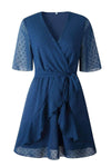 Swiss Dot V-Neck Dress With Belt ohmylady/Dresses OML 