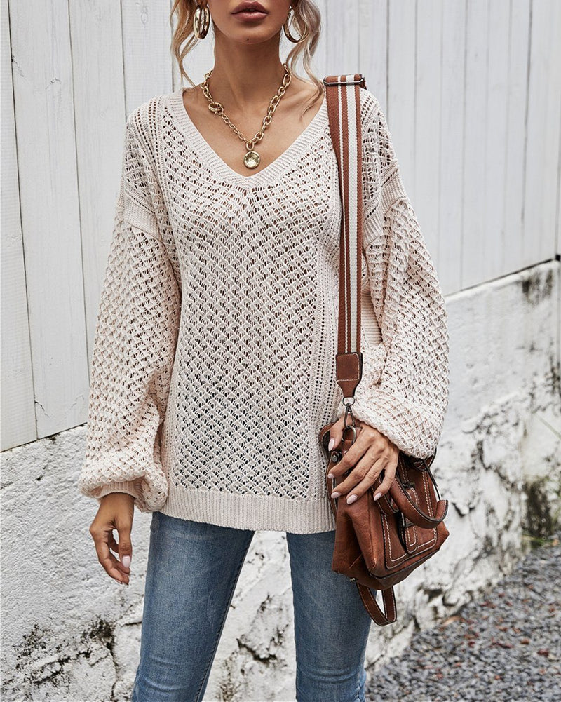 Take Me Back V Neck Cut Out Sweater - Apricot Sweaters oh!My Lady 