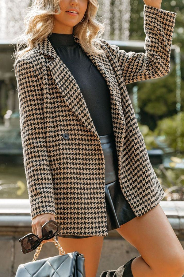 Taxi Pocketed Single-Breasted Houndstooth Peacoat Outerwears oh!My Lady 