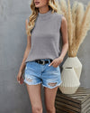 This Time Around Sleeveless Knitted Crop Tank Top - Grey ShellyBeauty 