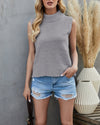 This Time Around Sleeveless Knitted Crop Tank Top - Grey ShellyBeauty 