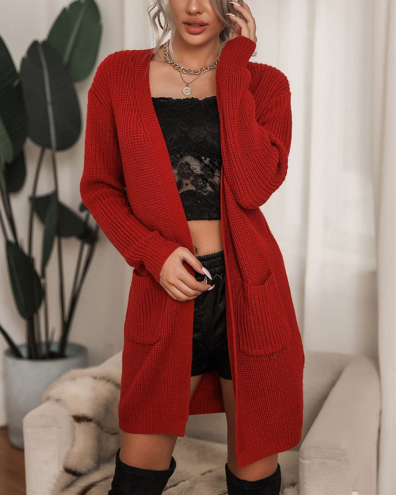 Through the Seasons Ribbed Knit Cardigan Sweater - Red ShellyBeauty 