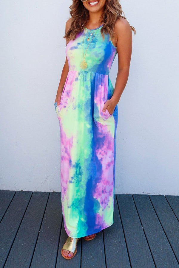 Tie-dye Printed Multicolor Maxi Dress ohmylady/Dresses OML S Blue 