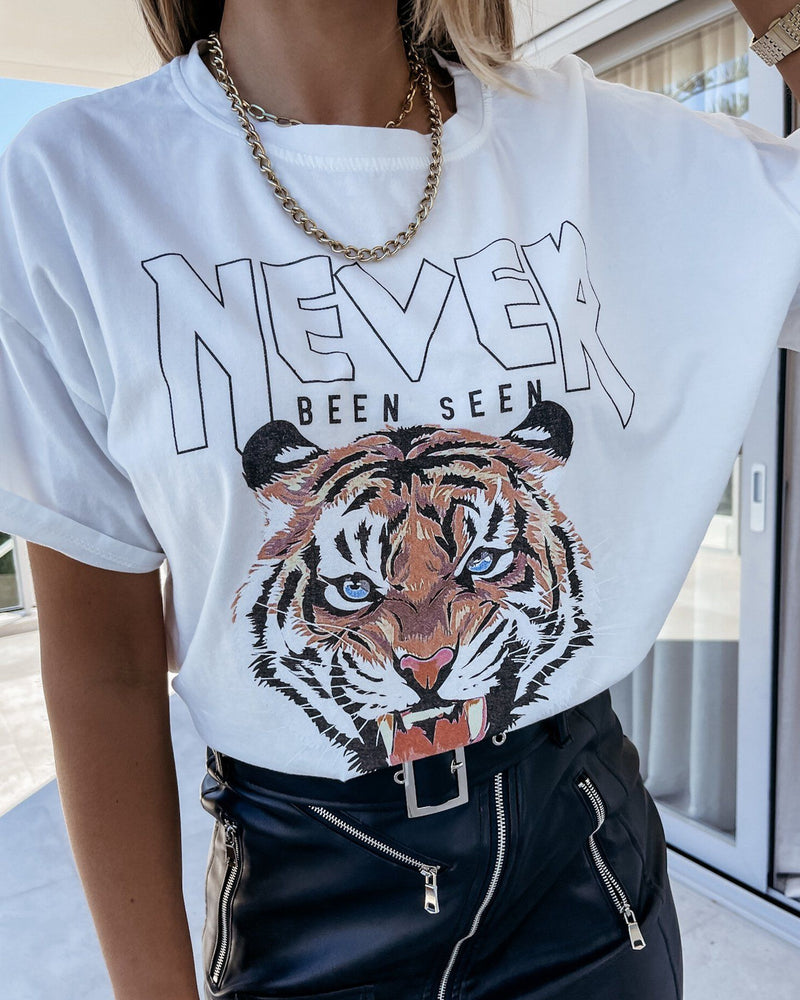 To Be Tiger Letter Printed Cozy T-shirt - White ss-tops oh!My Lady 