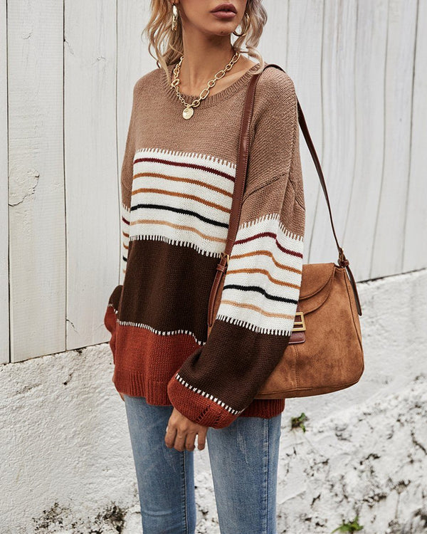 Up At Dawn Colorblock Knit Sweater Top - Rust Sweaters oh!My Lady 