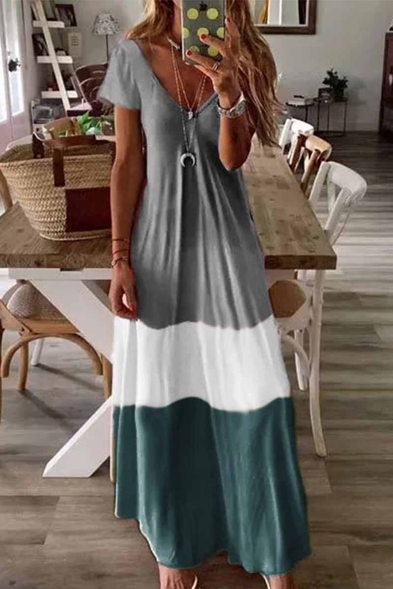 V Neck Cotton Colorblock Dress ohmylady/Dresses - x OML S Gray 
