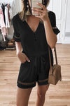 V Neck Hollow-out Lace-up Romper Florcoo/Jumpsuits Florcoo S Black 