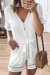 V Neck Hollow-out Lace-up Romper Florcoo/Jumpsuits Florcoo S White 