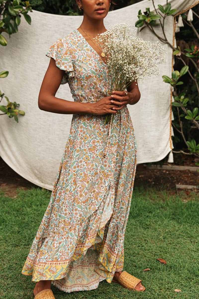 V-neck Lace Irregular Floral Dress ohmylady/Dresses OML 