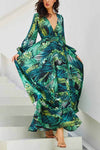 V-Neck Leaf Print Maxi Dress ohmylady/Dresses OML S Green 