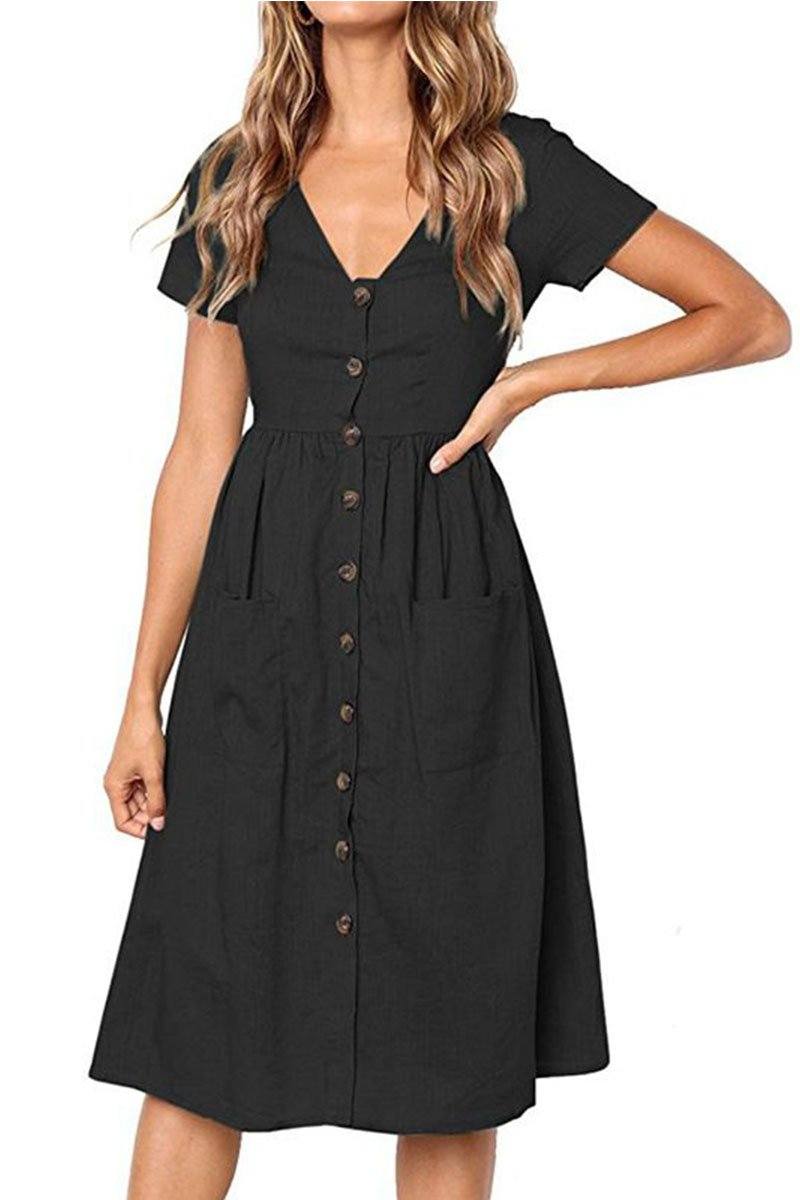 V-neck Pocket Dress ohmylady/Dresses OML S Black 