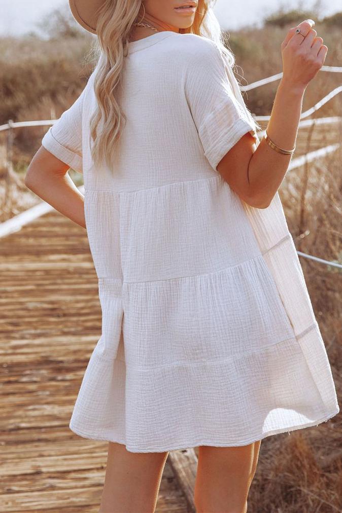 Waimea Cotton Pocketed Babydoll Dress - White ss-vcc-a2 OML 