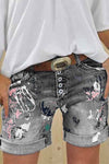 Washed Printed Casual Jeans ohmylady/Shorts OML S Gray 