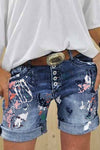 Washed Printed Casual Jeans ohmylady/Shorts OML S Navy 