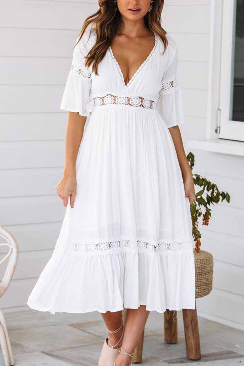 White Lace Midi Dresses ohmylady/Dresses OML S White 