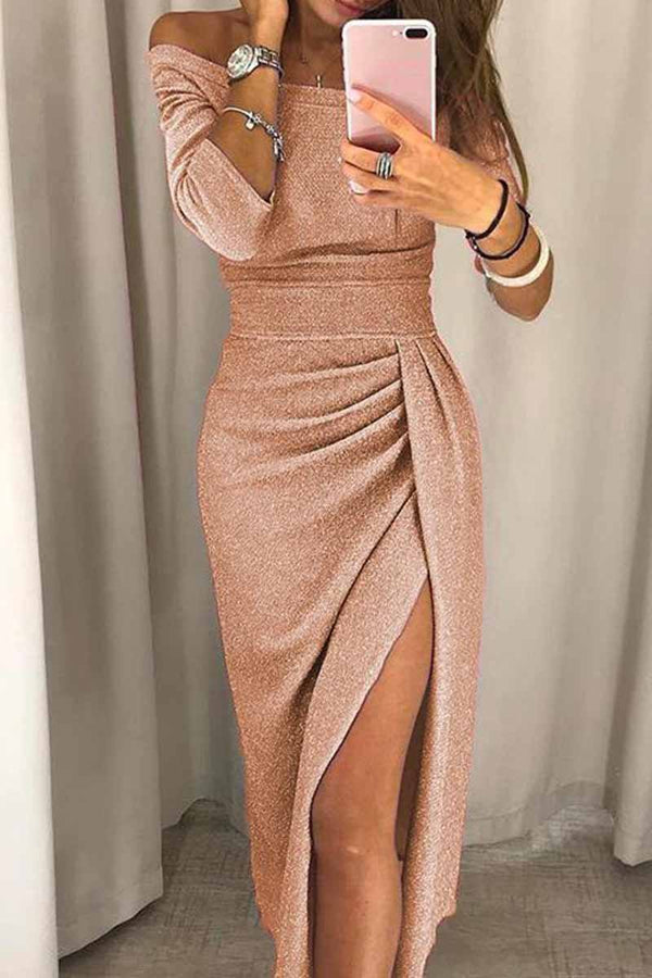 Wrap Hip Slit Collar Maxi Dresses Florcoo/Dresses OML S Champagne 